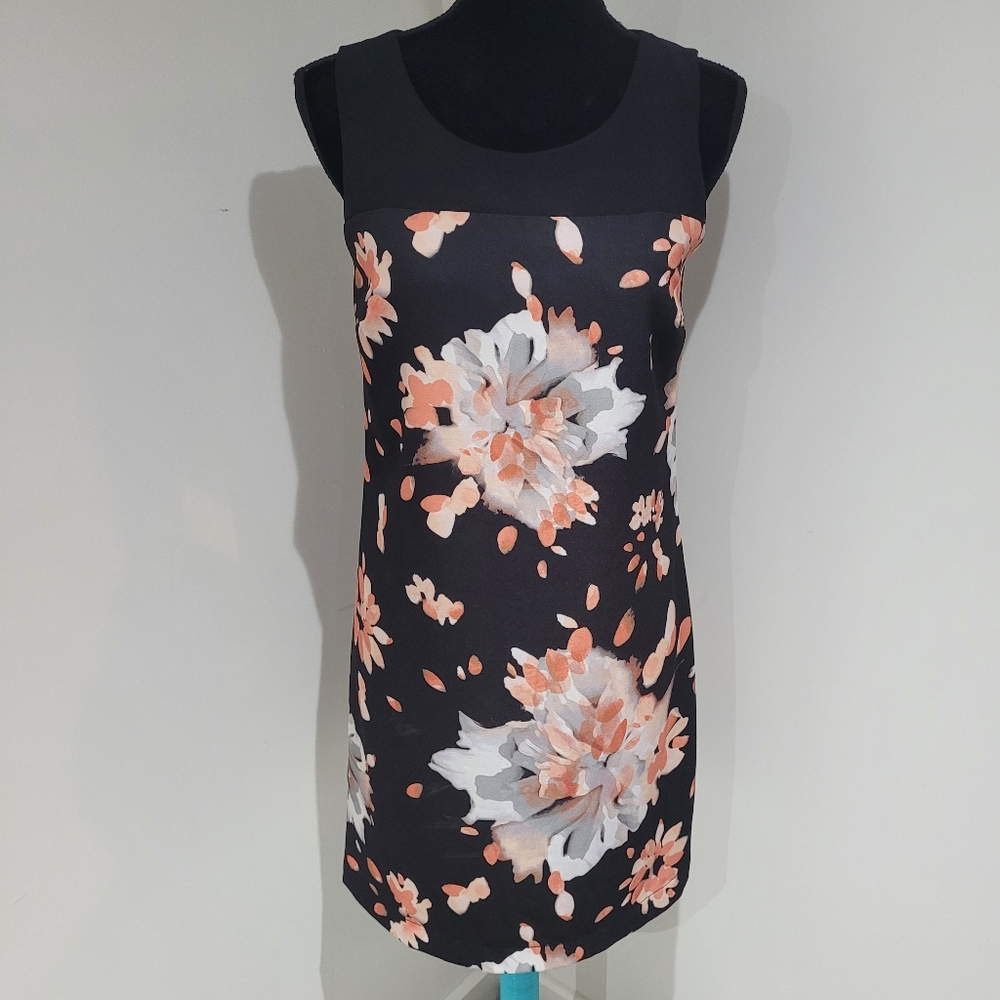Willow & Thread Women's Sleeveless Floral Shift Dress Size 3 Black Pink Feminine
